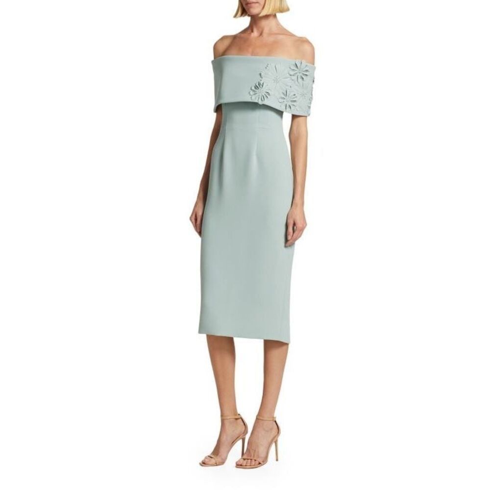 Catherine Regehr Off-The-Shoulder Midi-Dress in PALE BLUE Size US 14 $1950